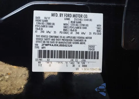 2018 Ford Edge Sel из США, поврежденный, VIN 2FMPK4J9XJBB02320